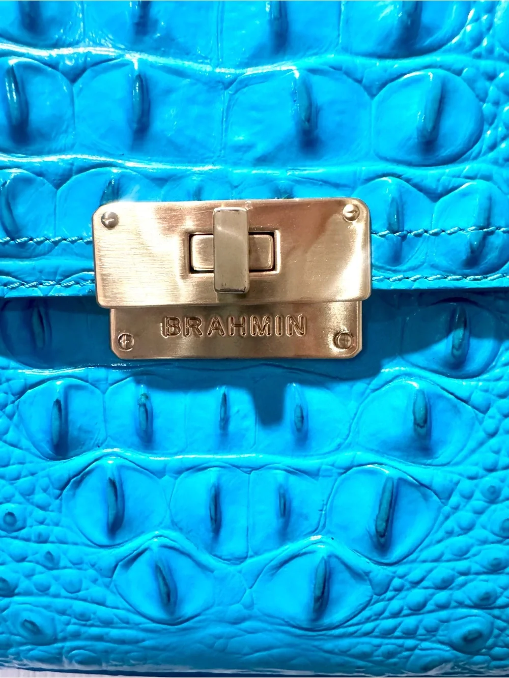 Brahmin Teal Croc-Embossed Leather Crossbody with Tassel with dust bag